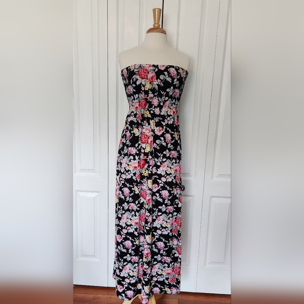 Feathers Long Floral Strapless Maxi Dress Size Medium